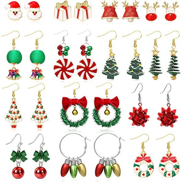 5 for $25 Christmas Earrings for Women Christmas Snowflake White - Picture 9 of 15